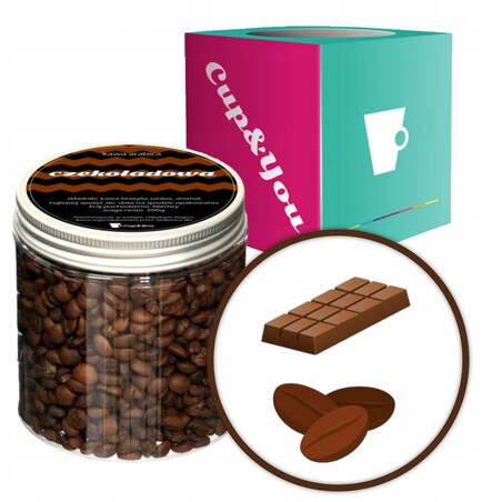 Kawa aromatyzowana o smaku CZEKOLADOWYM ziarnista ARABICA 200g PREMIUM na prezent upominek dla kobiety mężczyzny faceta mamy taty żony męża