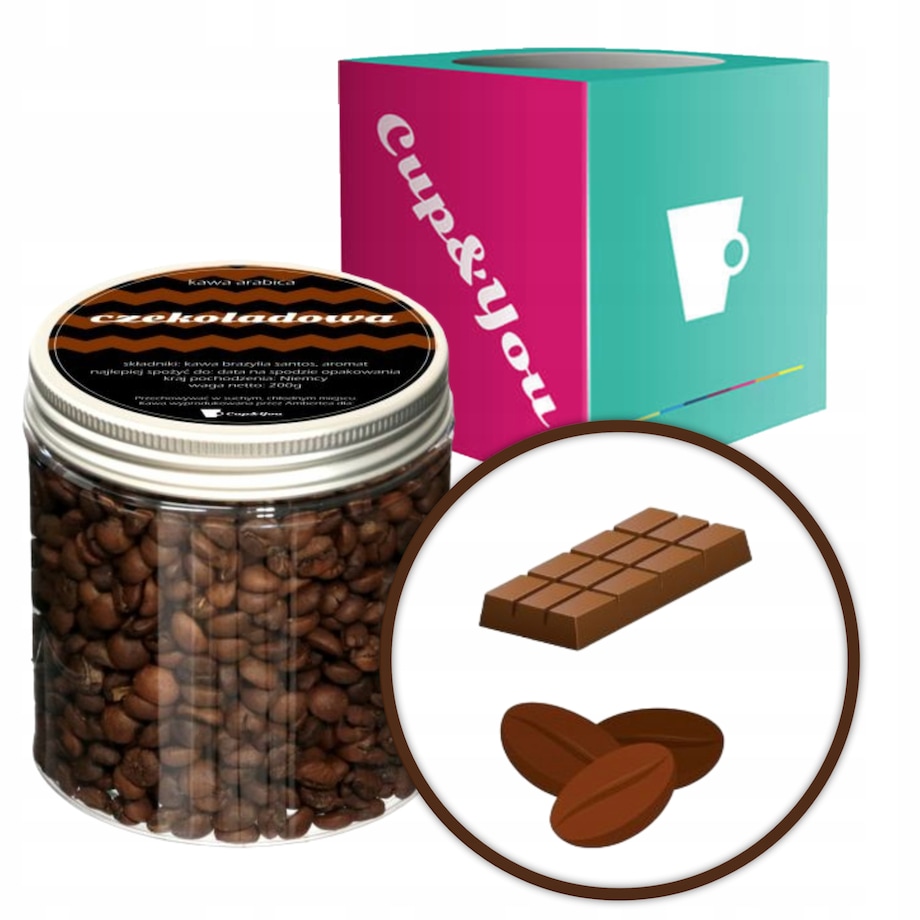 Kawa aromatyzowana o smaku CZEKOLADOWYM ziarnista ARABICA 200g PREMIUM na prezent upominek dla kobiety mężczyzny faceta mamy taty żony męża