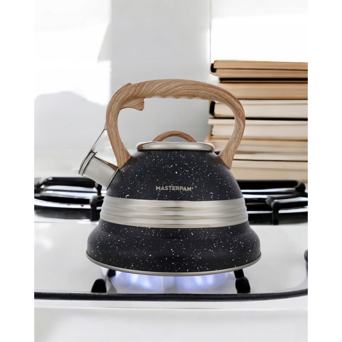 Duży Czarny Marmurkowy Czajnik Z Gwizdkiem Stalowy 3L Na Indukcję Gaz