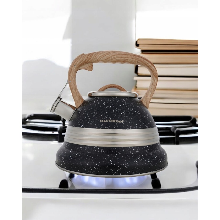 Duży Czarny Marmurkowy Czajnik Z Gwizdkiem Stalowy 3L Na Indukcję Gaz