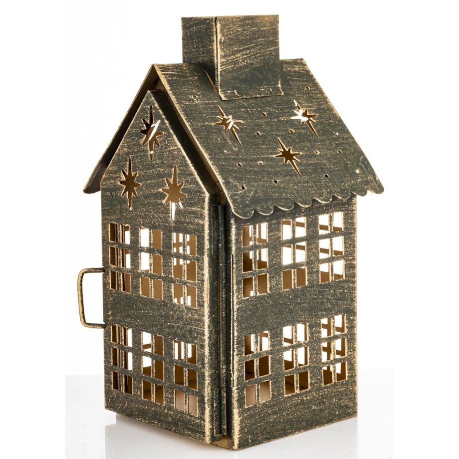 Dekoracja - metalowy domek 20x11,5x10 cm z gwiazdkami MIHNU