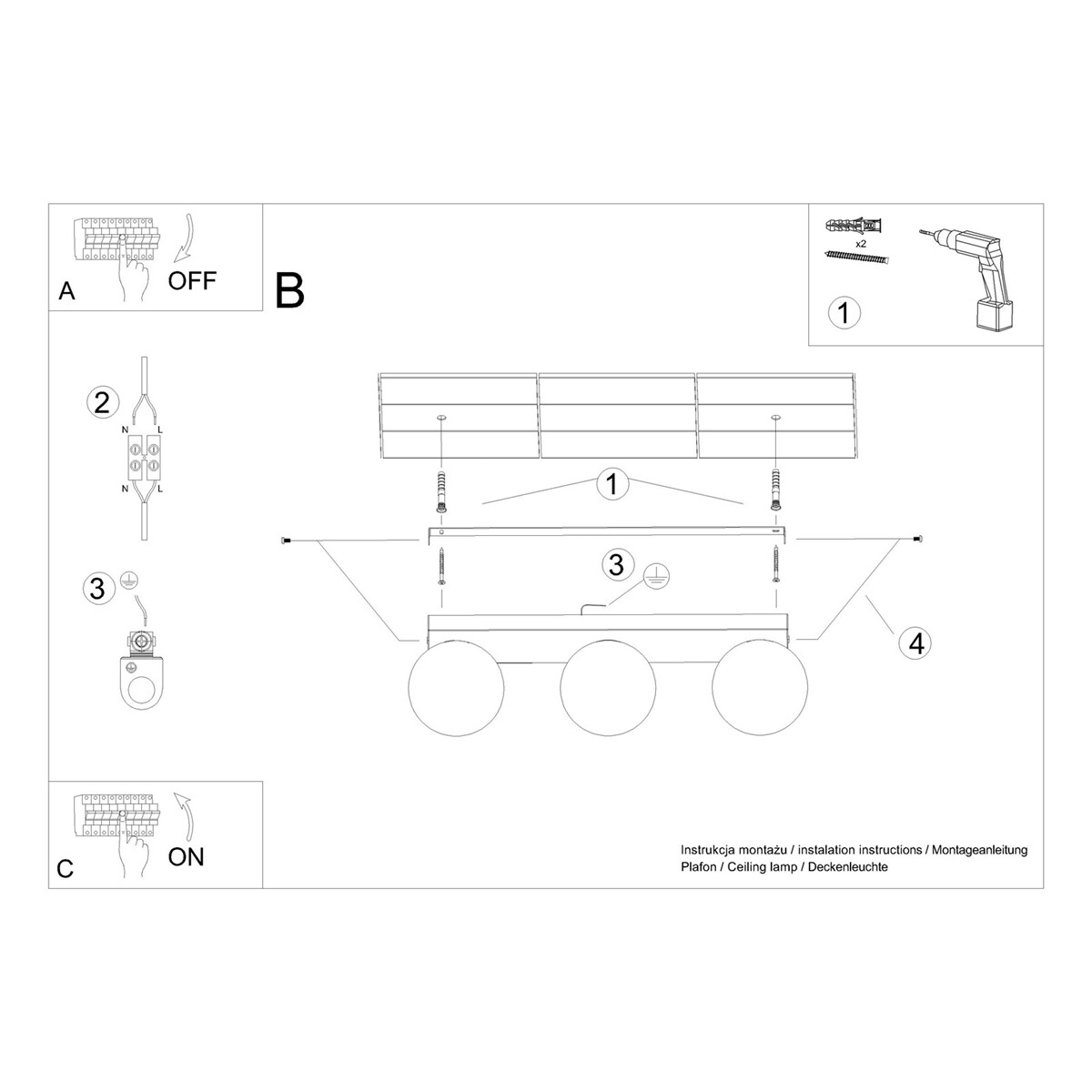 Plafon YOLI 3 czarny