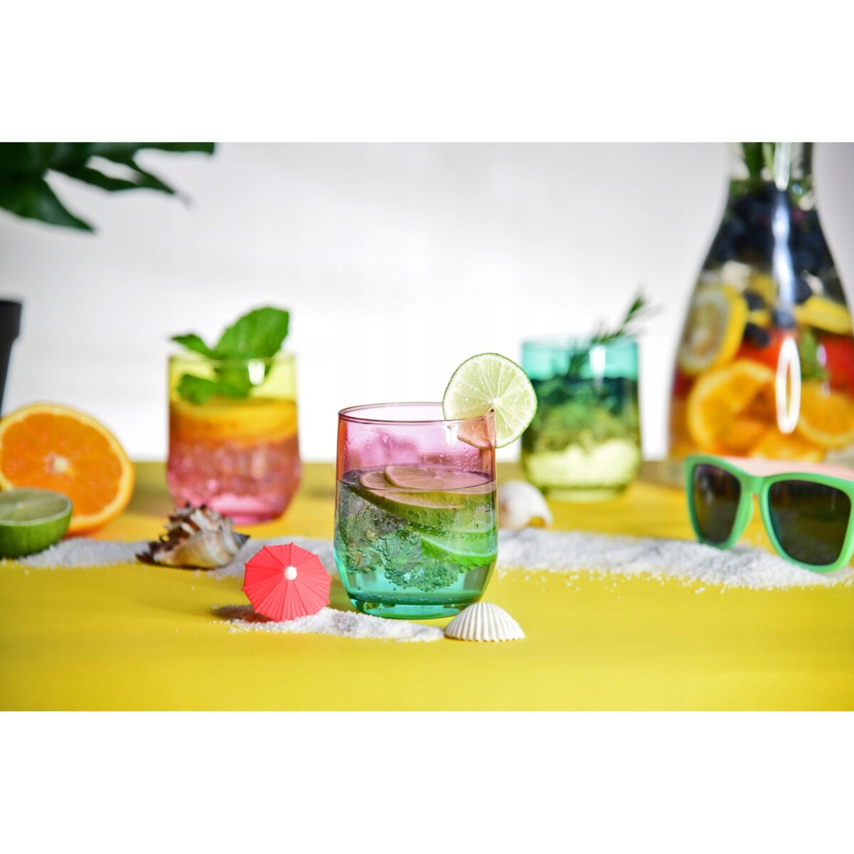 Kolorowa Szklanka 300 ml Turkusowo Różowa na Drinki Wodę Sok Napoje Ozdobna