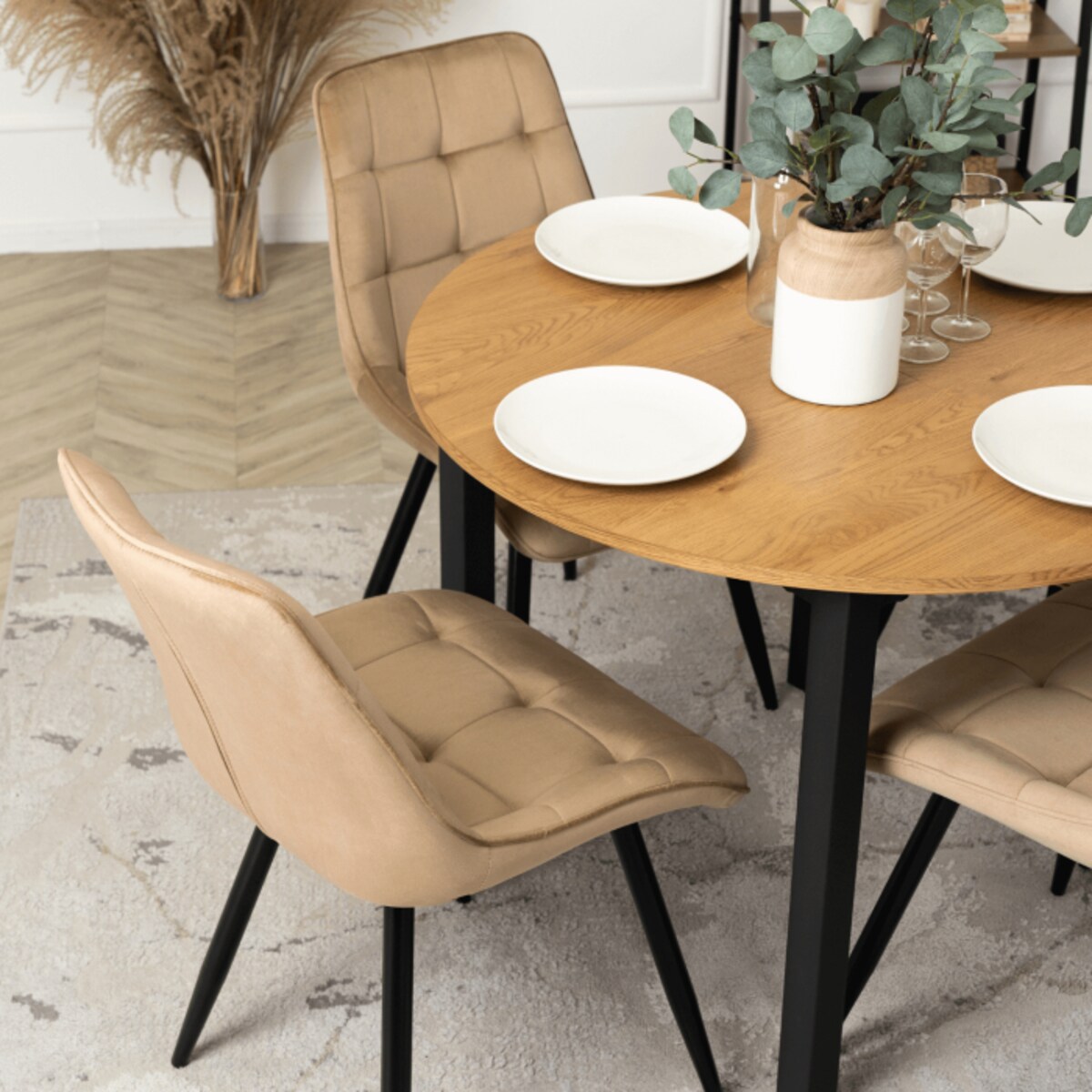 Krzesło Tapicerowane Welurowe Velvet Do Jadalni Loft RIO Beż