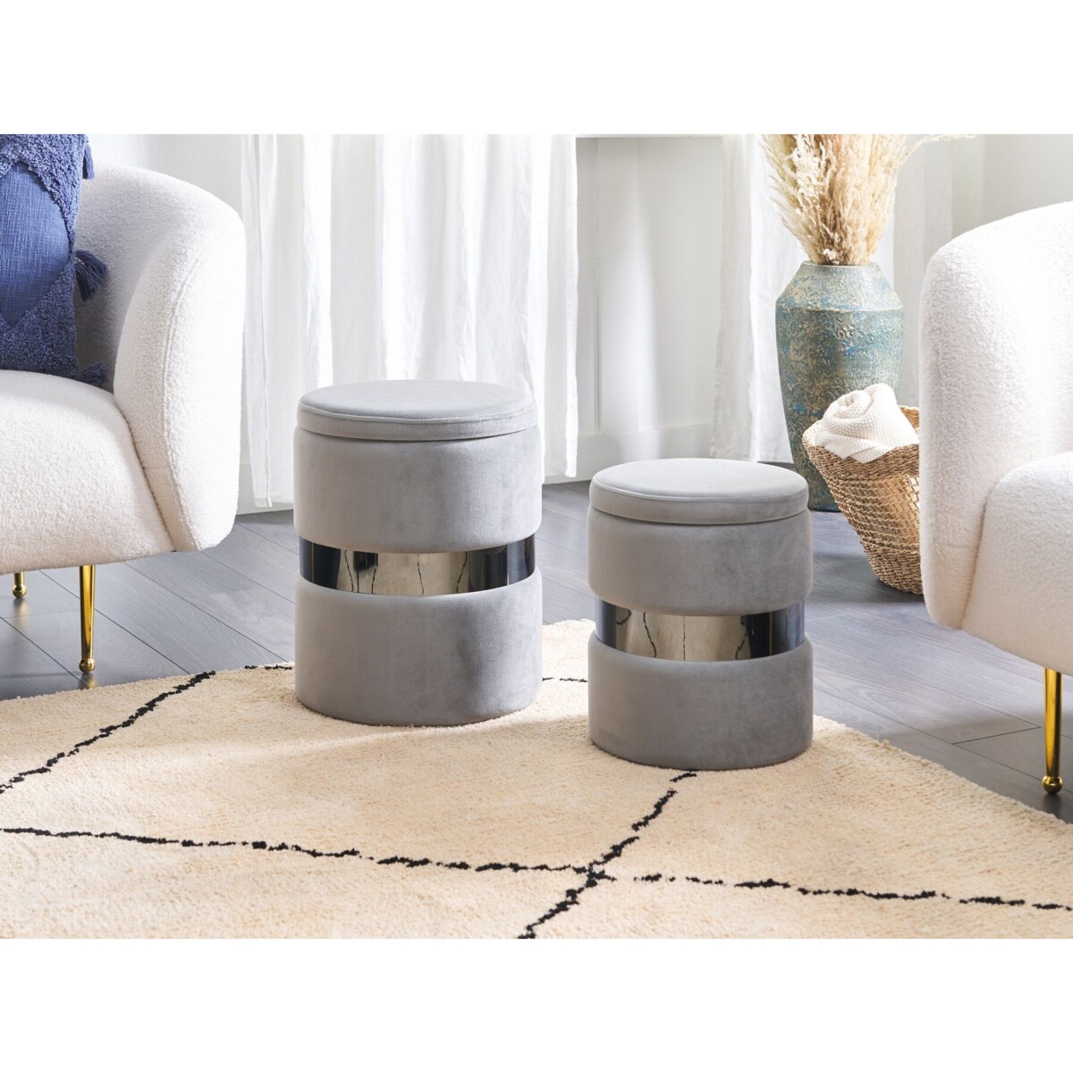 Zestaw 2 pufów ze schowkiem welurowy szary DORIS
