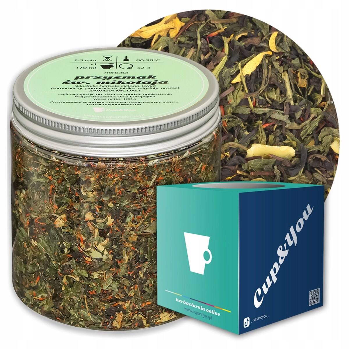 Herbata zielona PRZYSMAK ŚW MIKOŁAJA o smaku delikatnej nuty pomarańczy - herbata liściasta sypana mieszanka napar susz - gotowa na prezent upominek