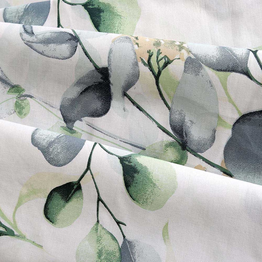 Pościel bawełniana 140x200 Silva biała z subtelnym wzorem zielonych i niebieskich liści, Cottonlove