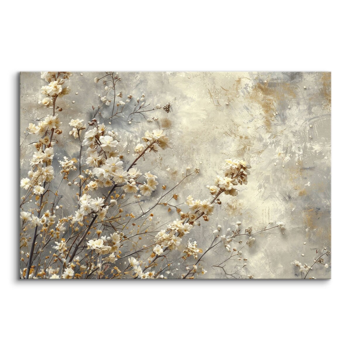 Obraz Na Płótnie Do Salonu Białe Kwiaty Natura Beton Abstrakcja 70x50cm