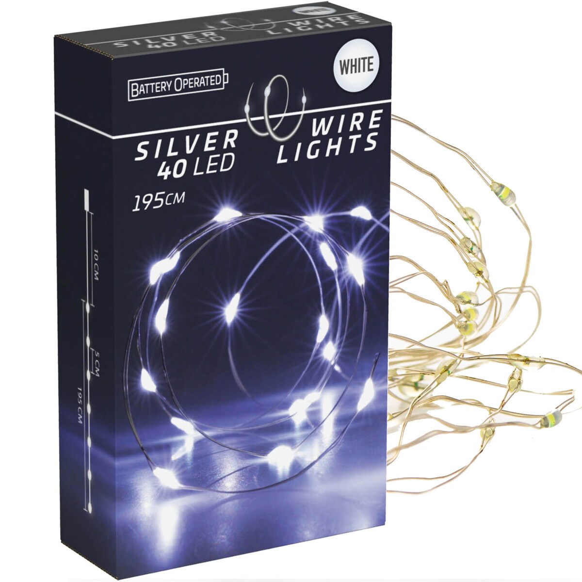 Lampki Druciki 40 Led Na Baterie Boże Narodzenie Zimna Biel 195 Cm