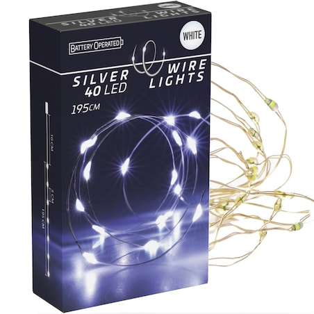 Lampki Druciki 40 Led Na Baterie Boże Narodzenie Zimna Biel 195 Cm