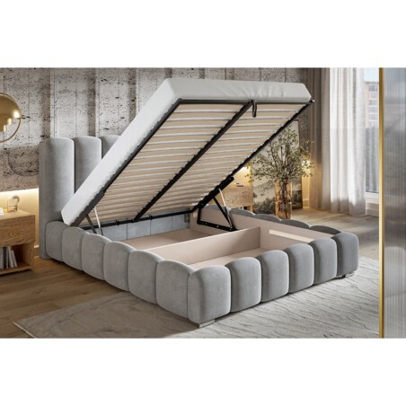 Łóżko sypialniane 200x200 BEN 18 stelaż metalowy, tkanina boucle- szary