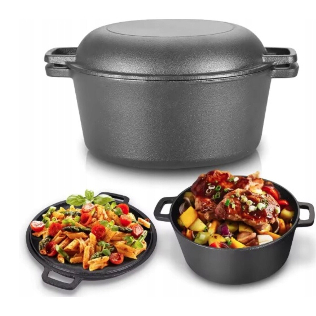 Garnek żeliwny 2w1 4.5L 26cm indukcja gaz ciężki KRISBERG