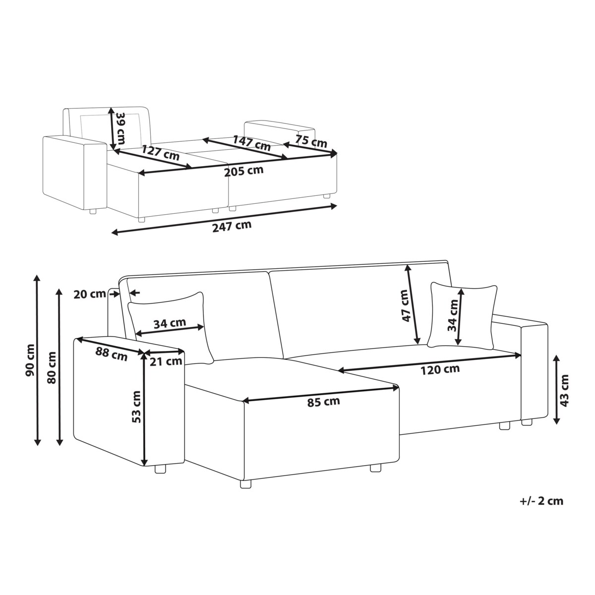 Narożnik prawostronny rozkładany sztruksowy beżowy ABACKA