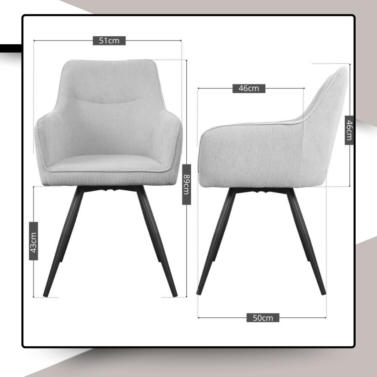 Krzesło obrotowe szare 360 stopni z czarnymi nogami sztruks