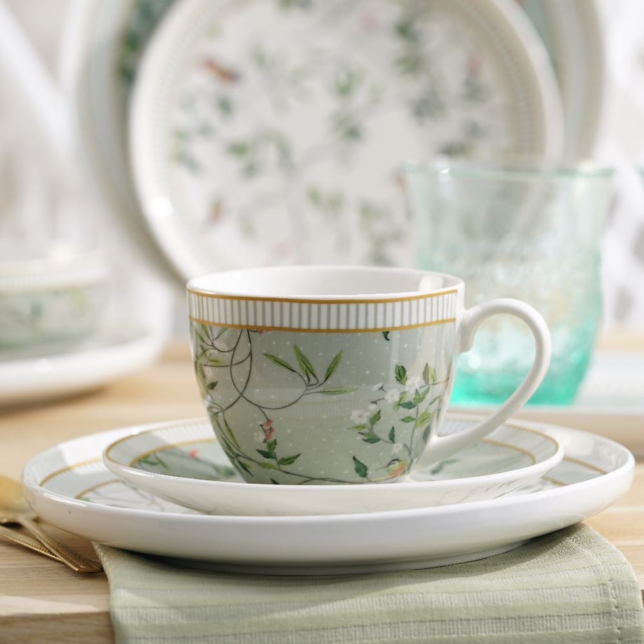 VILLA ITALIA Filiżanka porcelanowa 240 ml ze spodkiem NORIKO GREEN