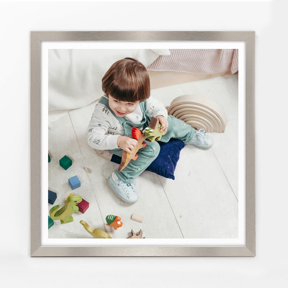 Ramka na zdjęcia 40x40 cm srebrna rama MDF z plexi do powieszenia pion poziom klasyczna kwadratowa ramka FRAMAI®