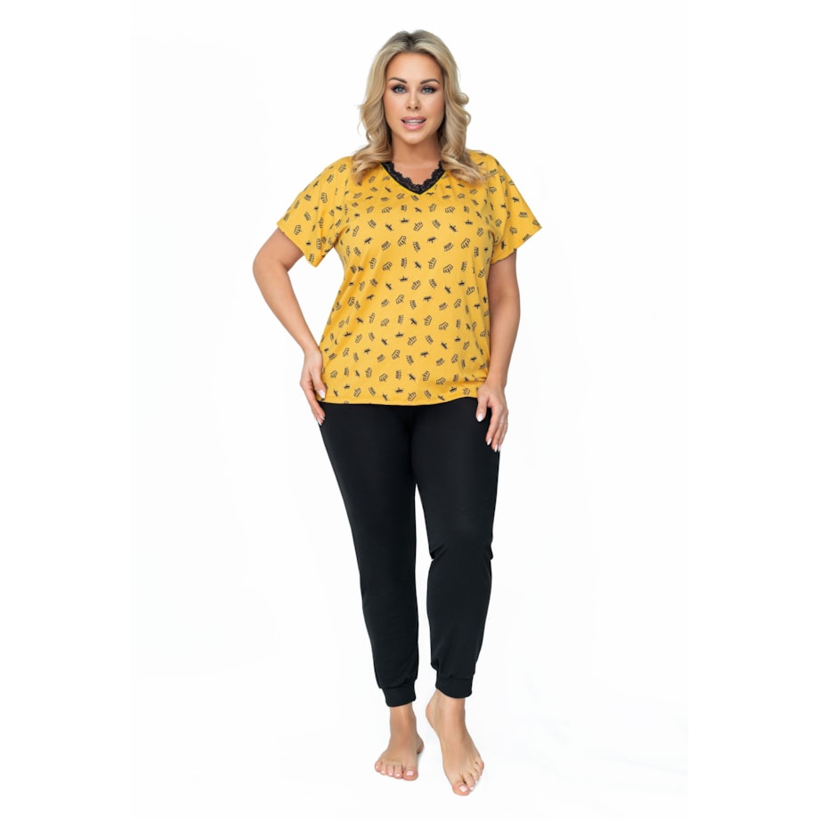Piżama Queen Plus Size Musztardowy, 50