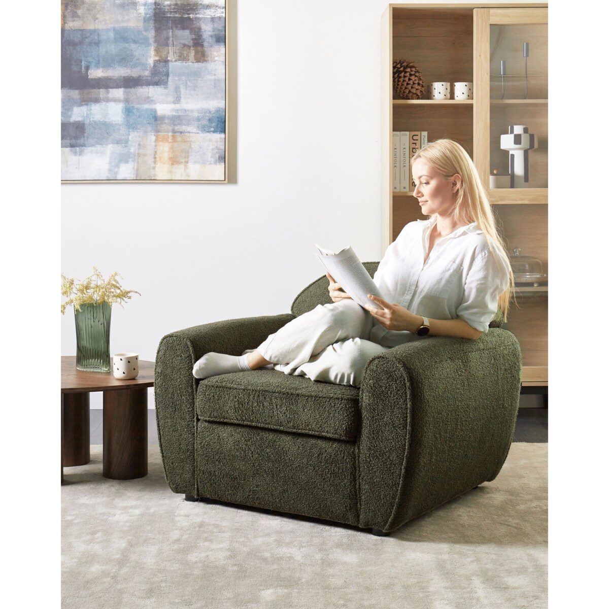 Fotel ELLEDE Boucle Ciemnozielony