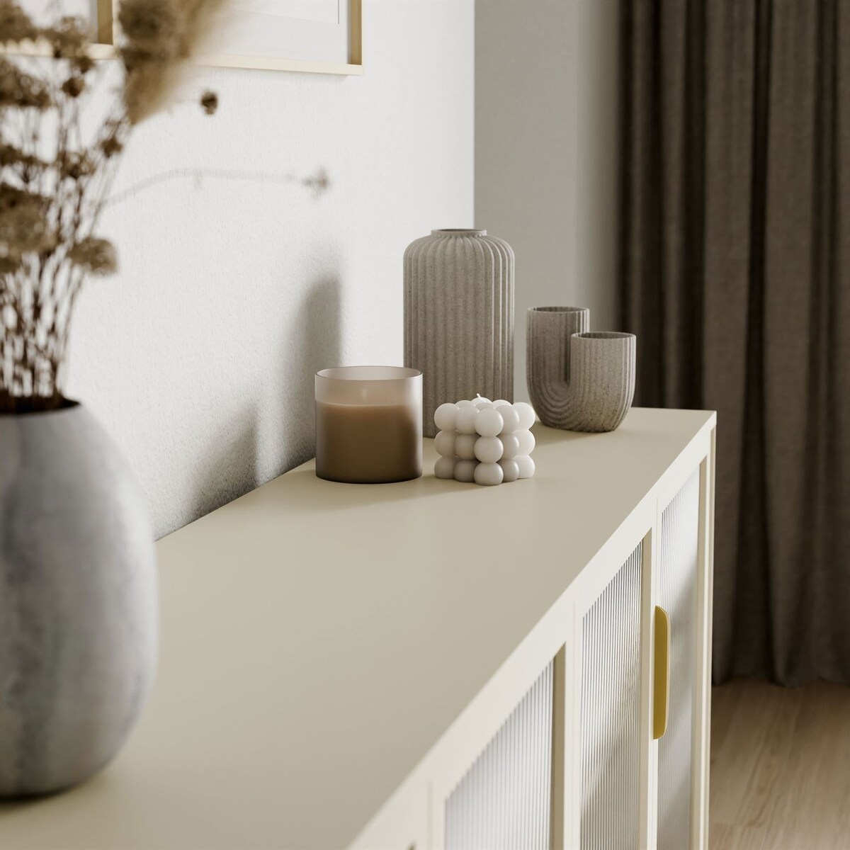 Przeszklona komoda LINEA 4D z oświetleniem LED, kaszmir