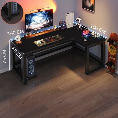 Biurko narożne gamingowe komputerowe duże nowoczesne czarne loft stół 140cm