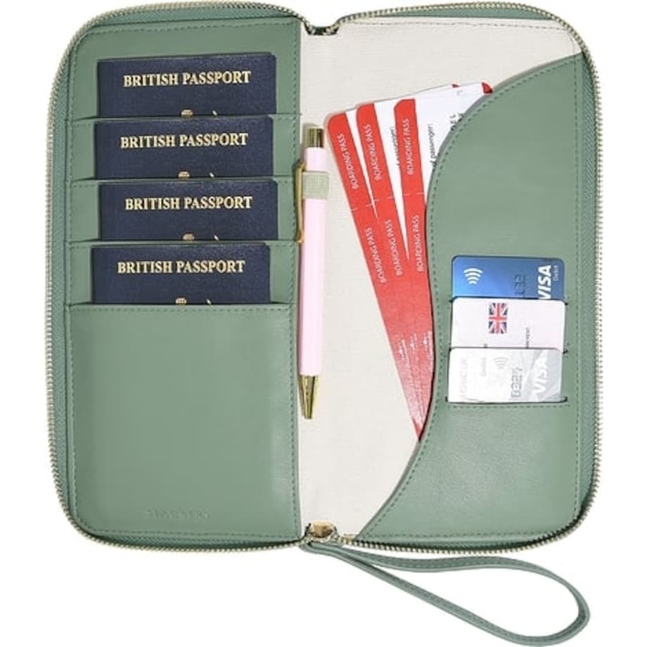 Etui na paszport i karty Stackers Wave kremowo-zielone