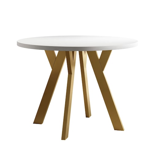 Okrągły stół rozkładany VOLTA MATT, nogi złoty, blat biały