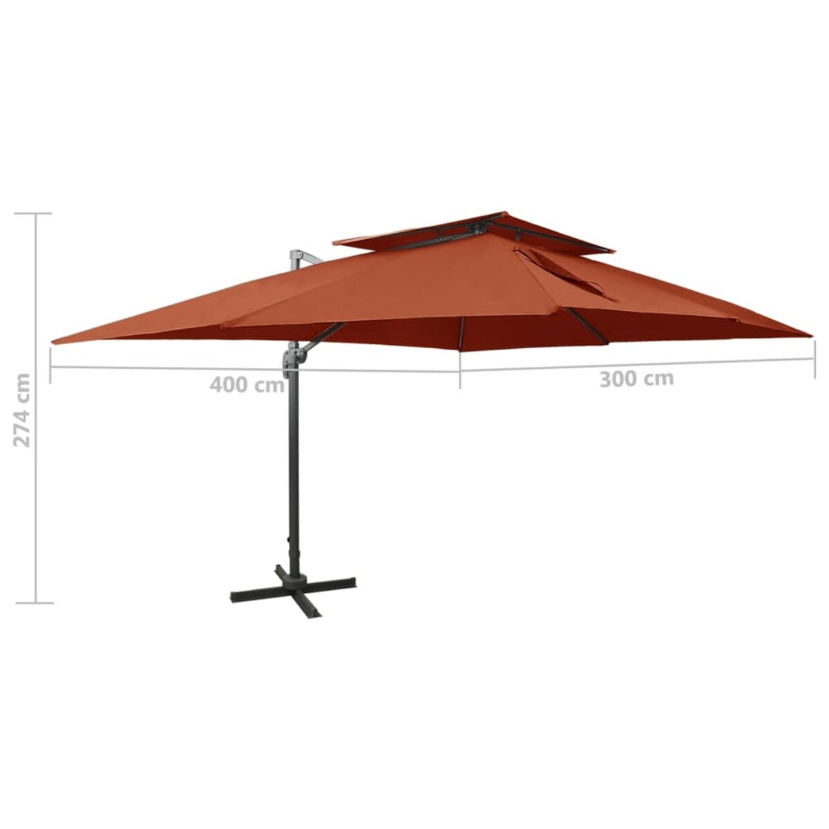 vidaXL Parasol wiszący z podwójną czaszą, 400x300 cm, terakota