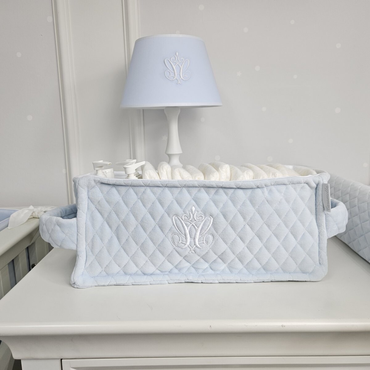 Pojemnik na pieluchy pikowany błękitny