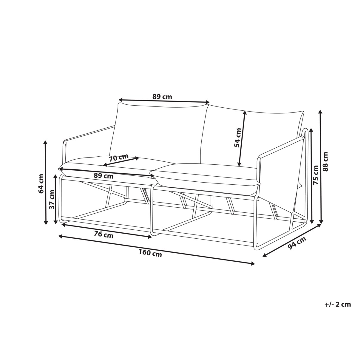 Sofa ogrodowa dla 2 osób PONTE Metal Szary