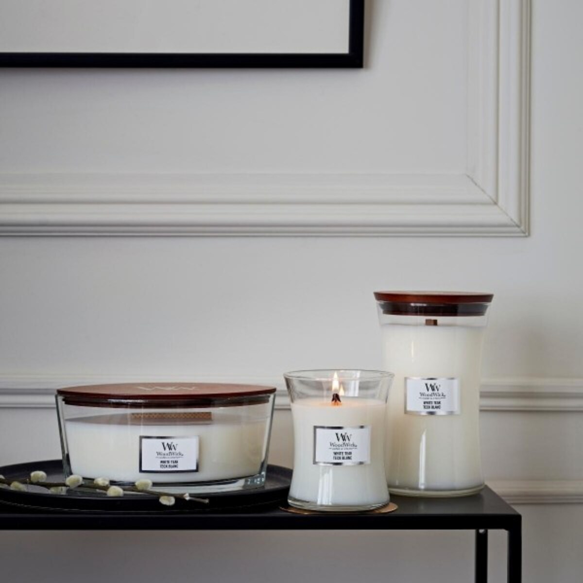 WoodWick świeca duża WHITE TEAK