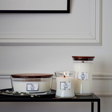 WoodWick świeca duża WHITE TEAK