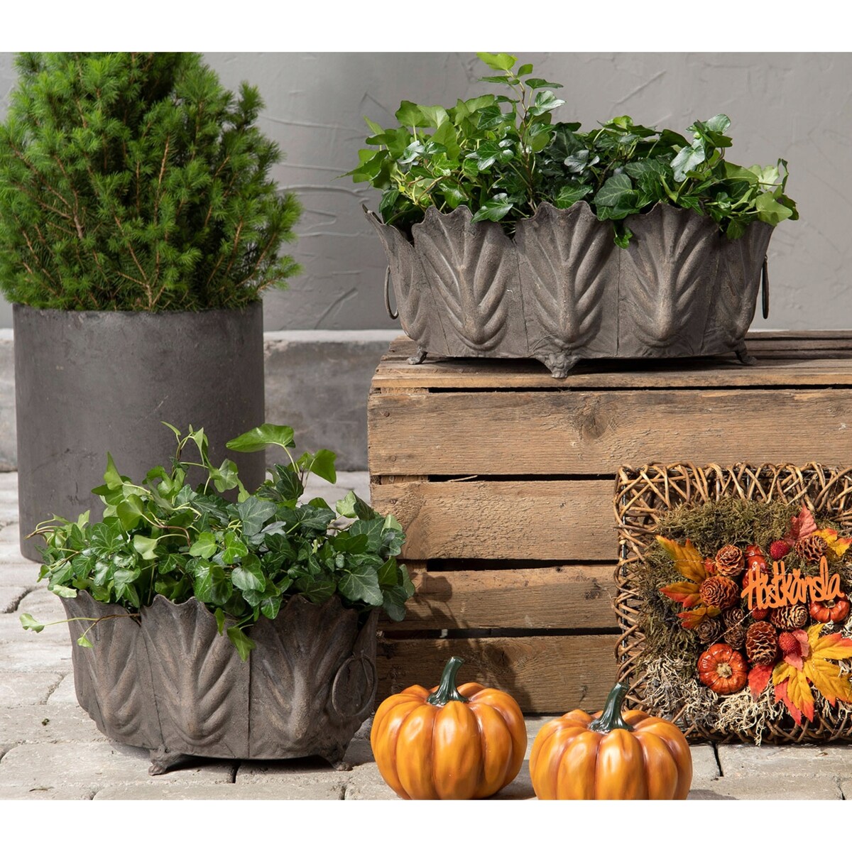 OSŁONKA NA DONICZKĘ KWIAT METALOWA SZARA loft duża doniczka ozdoba 2 szt.