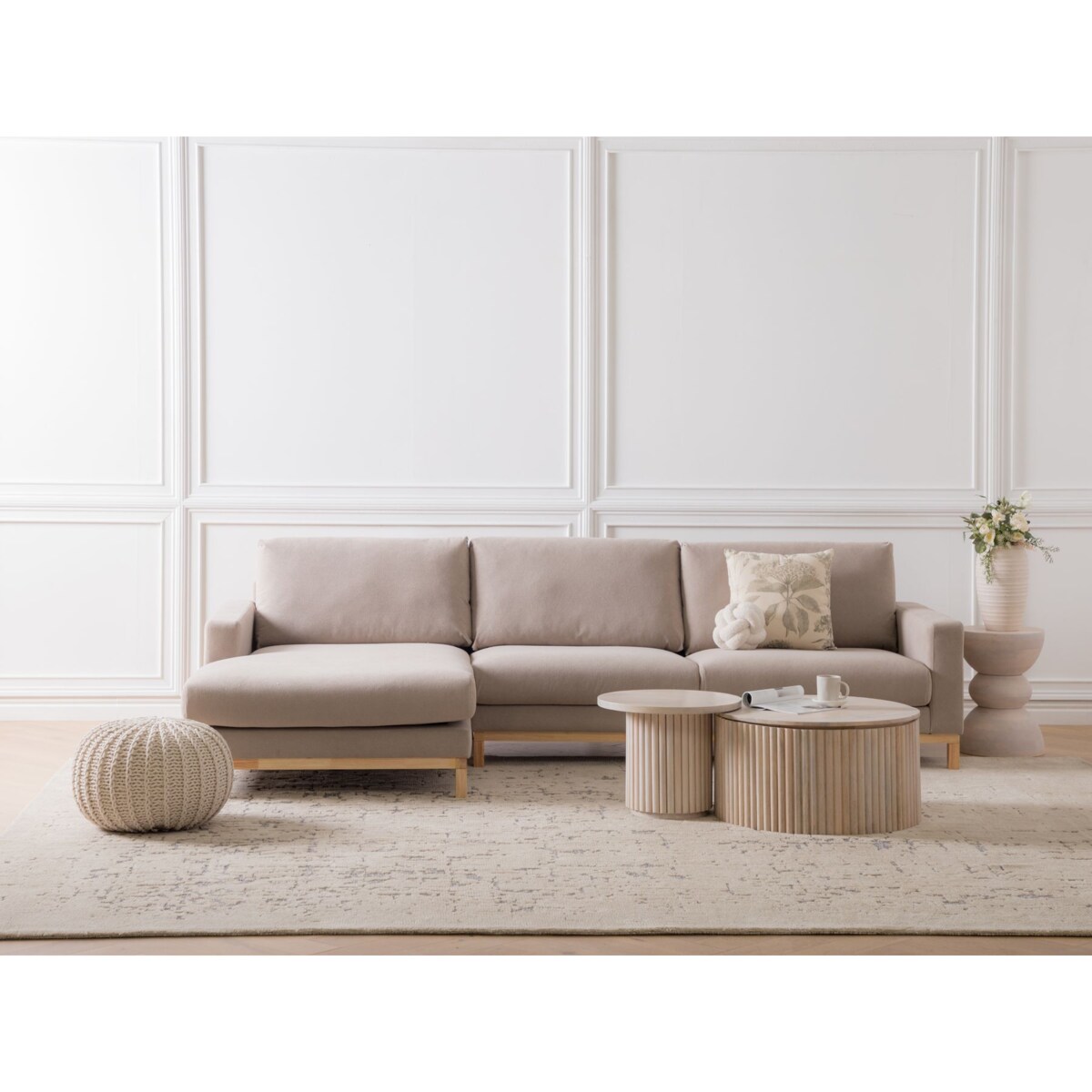 Sofa narożna prawostronna SIGGARD Beżowoszary Tkanina