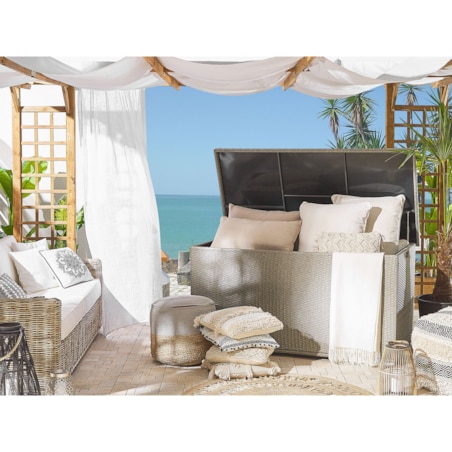 Skrzynia ogrodowa z technorattanu 155 x 75 cm beżowoszara MODENA