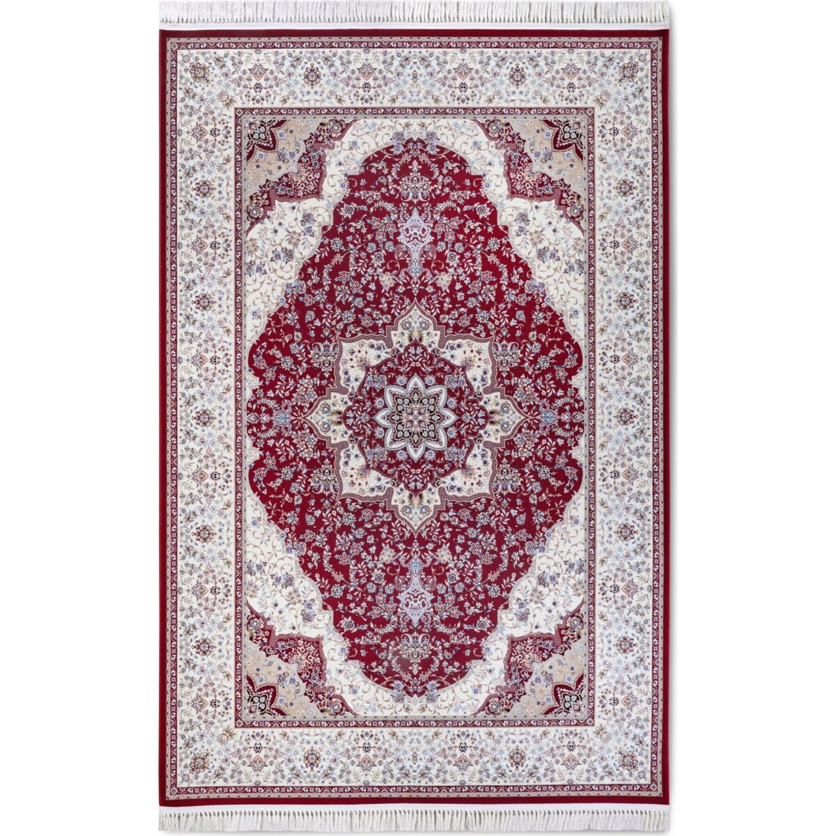 Dywan tradycyjny do salonu 155x235cm,klasyczny kremowo czerwony z frędzlami