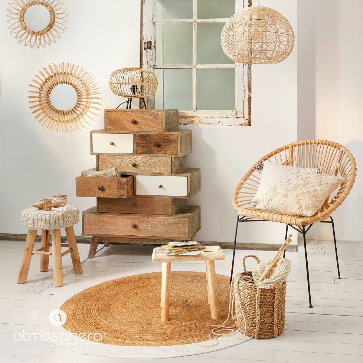 Lustro w wiklinowej ramie, kształt słońca, Ø 30 cm