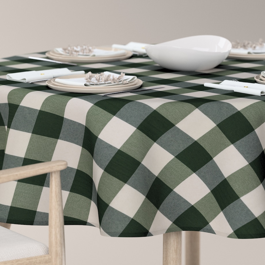 Obrus okrągły 160 x 160 cm zielono-biała krata (5,5x5,5cm)