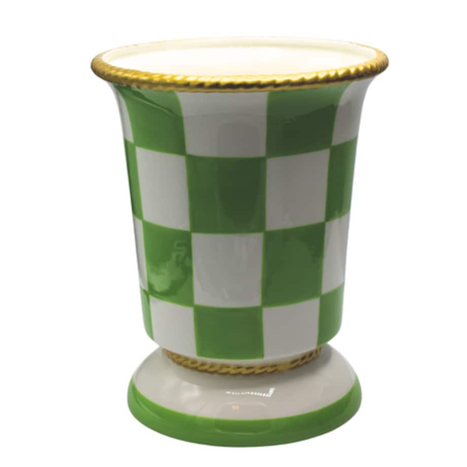 Osłonka doniczka w kratkę 30,4x30,4x34 cm zielono-biała