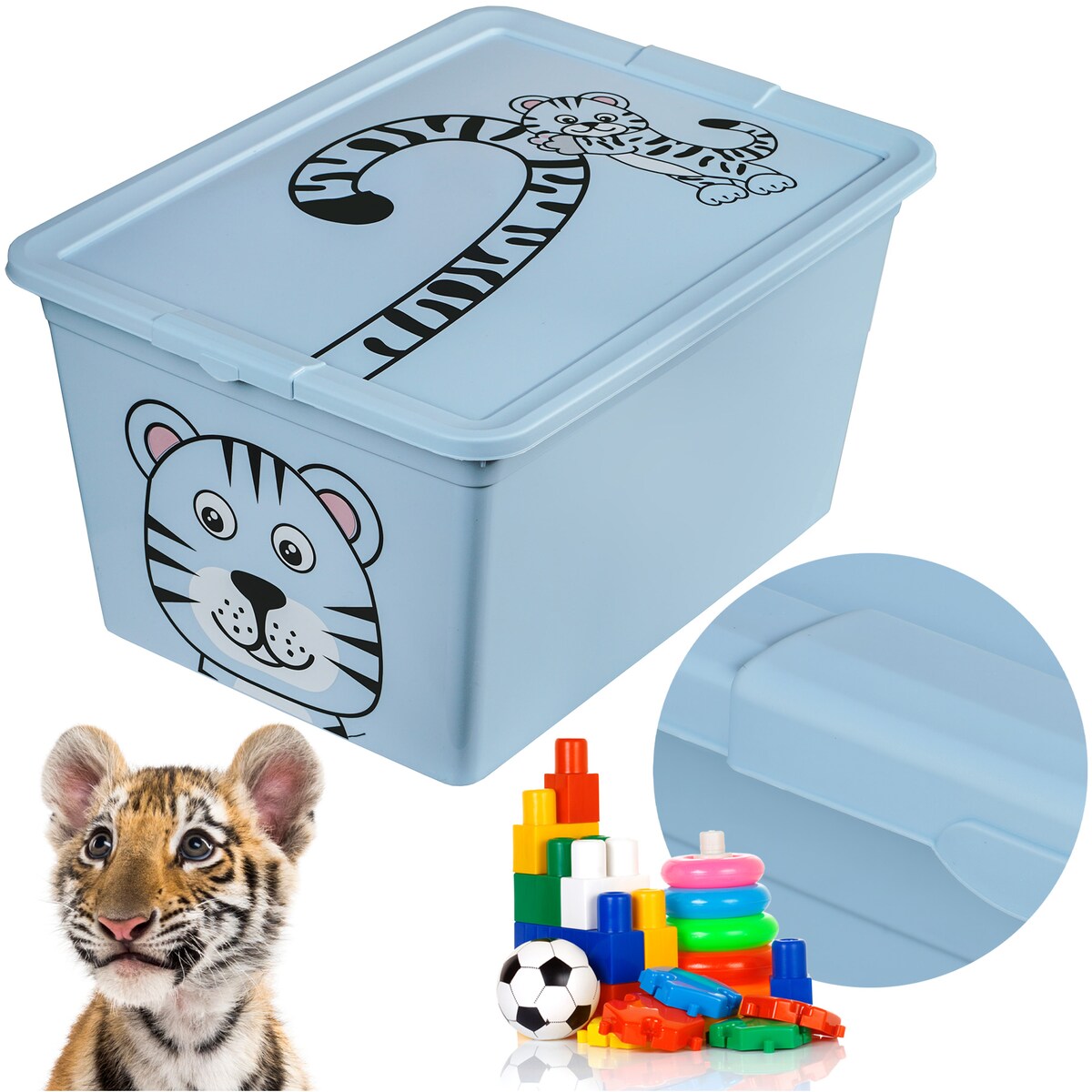 Pojemnik Plastikowy Na Zabawki Z Pokrywą 15 L Zamykany Do Pokoju Dzieci Niebieski