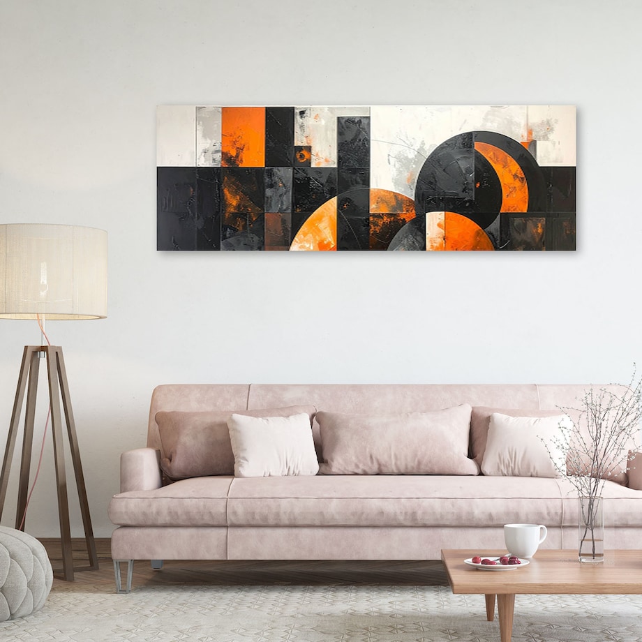 Obraz do salonu pokoju biura, Abstrakcja koła czarno pomarańczowy