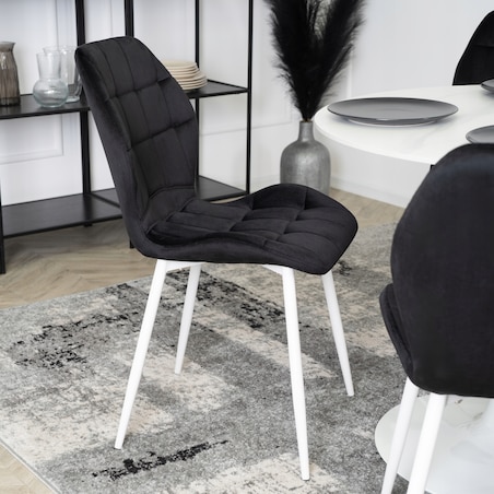 Krzesło Tapicerowane Welur Czarne LUCKY Kuchenne Do Jadalni Kuchni Salonu