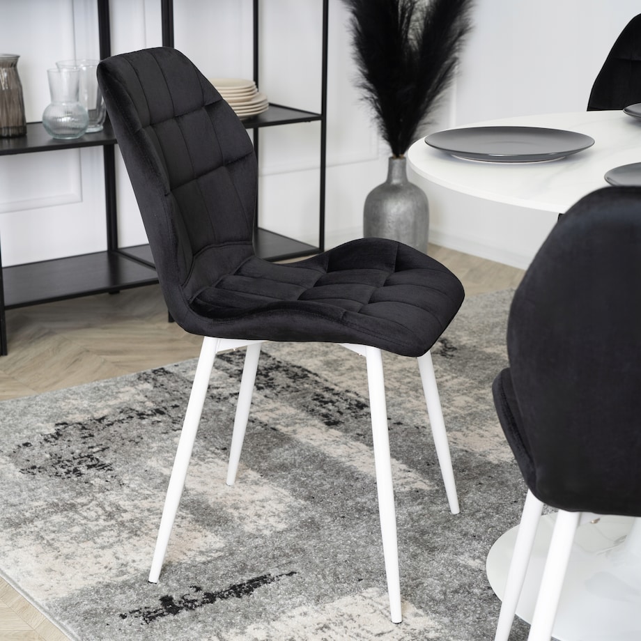 Krzesło Tapicerowane Welur Czarne LUCKY Kuchenne Do Jadalni Kuchni Salonu