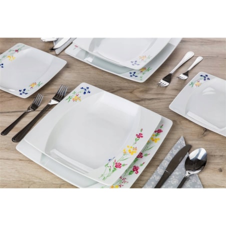 TALERZE KWADRATOWE czeska porcelana KWIATY KOMPLET OBIADOWE 6 osób jadalnia