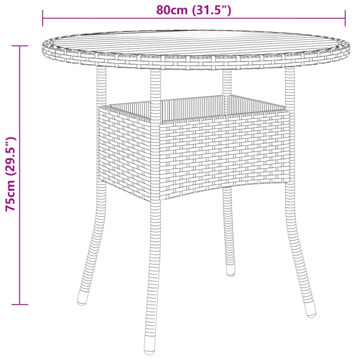 vidaXL Stolik ogrodowy, Ø80x75 cm, drewno akacjowe i rattan PE, czarny
