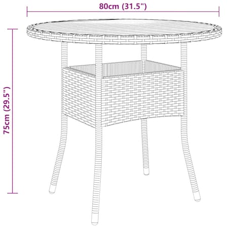 vidaXL Stolik ogrodowy, Ø80x75 cm, drewno akacjowe i rattan PE, czarny