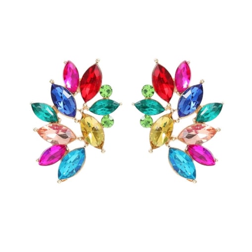 Kolorowe kolczyki przy uchu z kryształkami elegancka biżuteria do sukienki