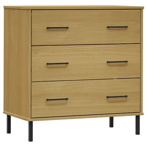 vidaXL Komoda OSLO z 3 szufladami, brązowa, 77x40x79,5 cm, lite drewno