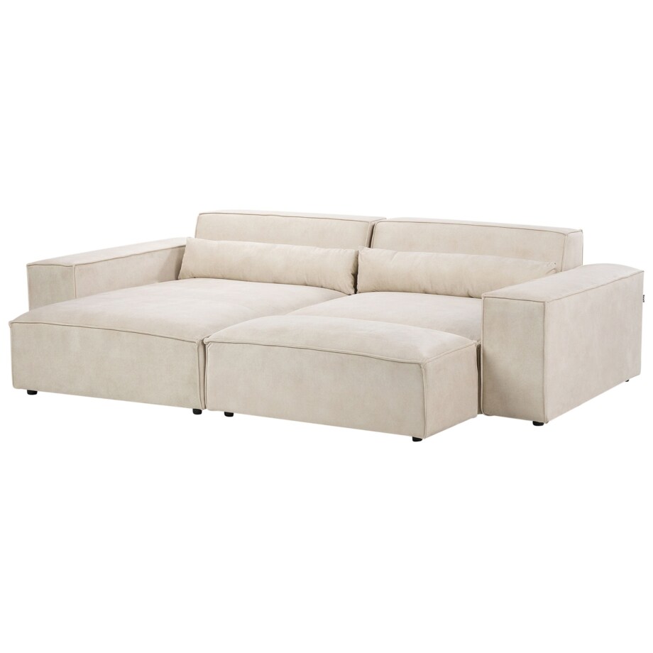 Narożnik modułowy 2-osobowy welurowy prawostronny z otomaną beżowy HELLNAR