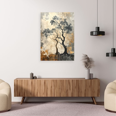 Obraz do salonu sypialni kuchni biura loftu, Drzewa grunge natura beżowy złoty 30x45cm