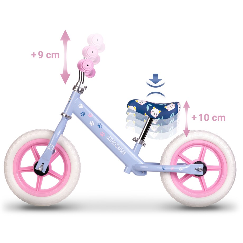 Rowerek biegowy dla dzieci jeździk lekki stabilny Ricokids różowo-niebieski